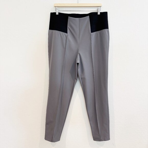 Lafayette 148 High Rise Pintuck Elastic Waist Ponte Slim Leg Zip Pants Gray XL - Picture 2 of 8